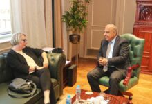 وزير الكهرباء والطاقة المتجددة اثناء مباحثاته مع سفيرة فنلندا بالقاهرة