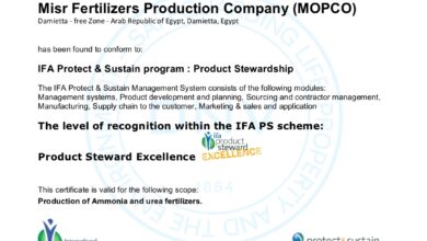 الاتحاد العربي للأسمدة يهنئ «موبكو» بحصولها على شهادة IFA Protect & Sustain
